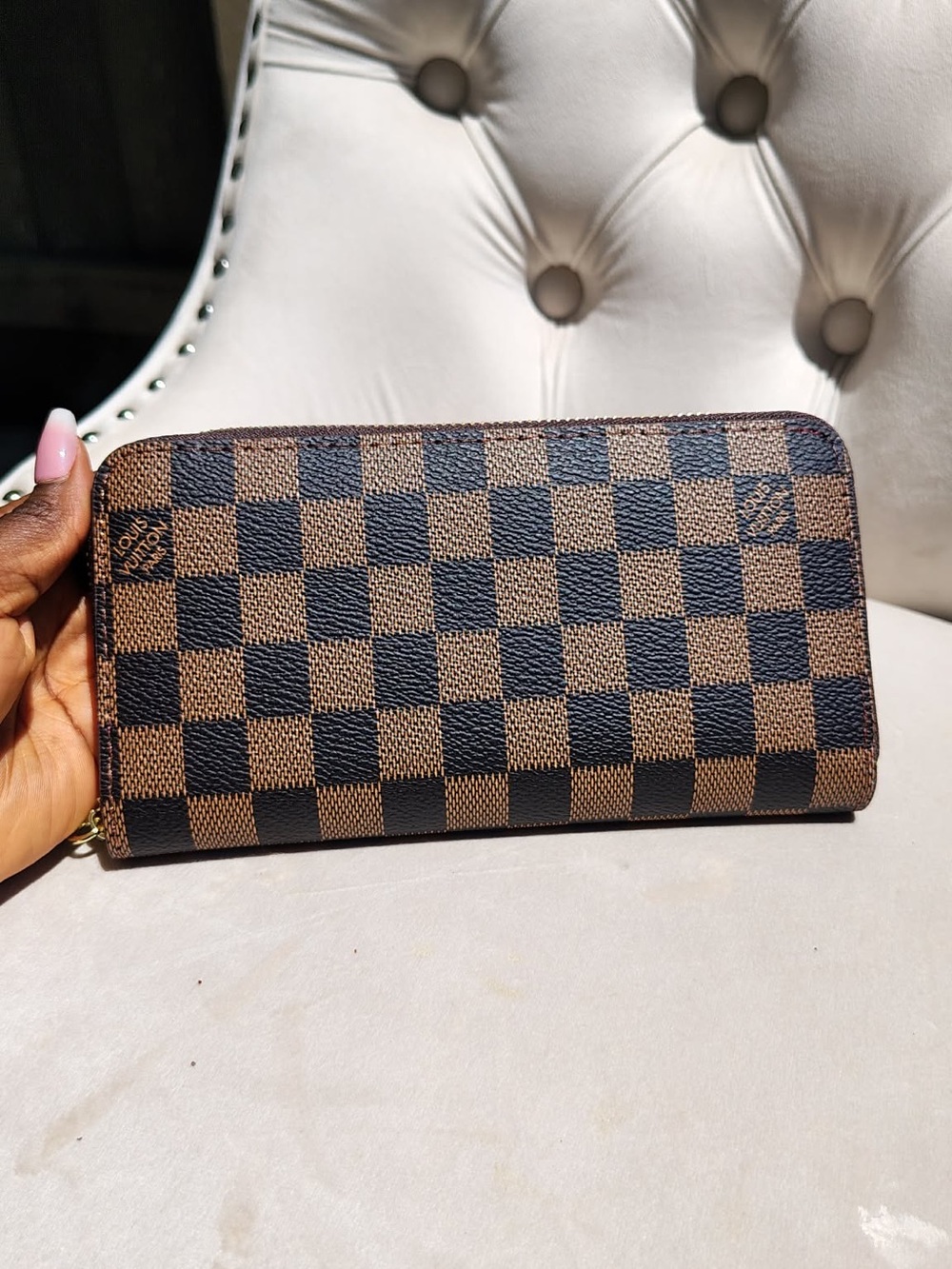 Luxury Brown and Black Checker Zip Wallet